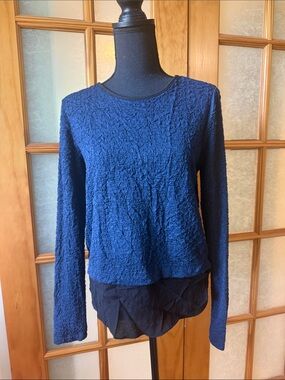 Nell Couture Navy Textured Long-Sleeve Layered Hem Top